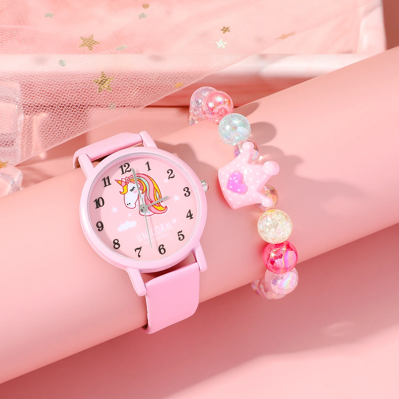 Popular Fashion Unicorn Silicone Children\'s Quartz Watch Set