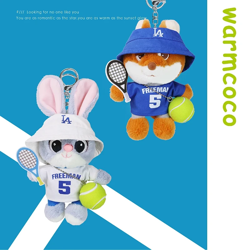 

Zootopia мультяшный плюшевый брелок с животными, теннисный спортивный стиль, кролик, лиса, плюшевая сумка, очаровательная мягкая игрушка, подарок для детей, декор фанатов