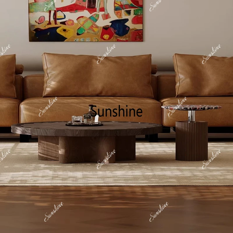 

Medieval style living room household Italian light luxury high sense modern simple round coffee table combination