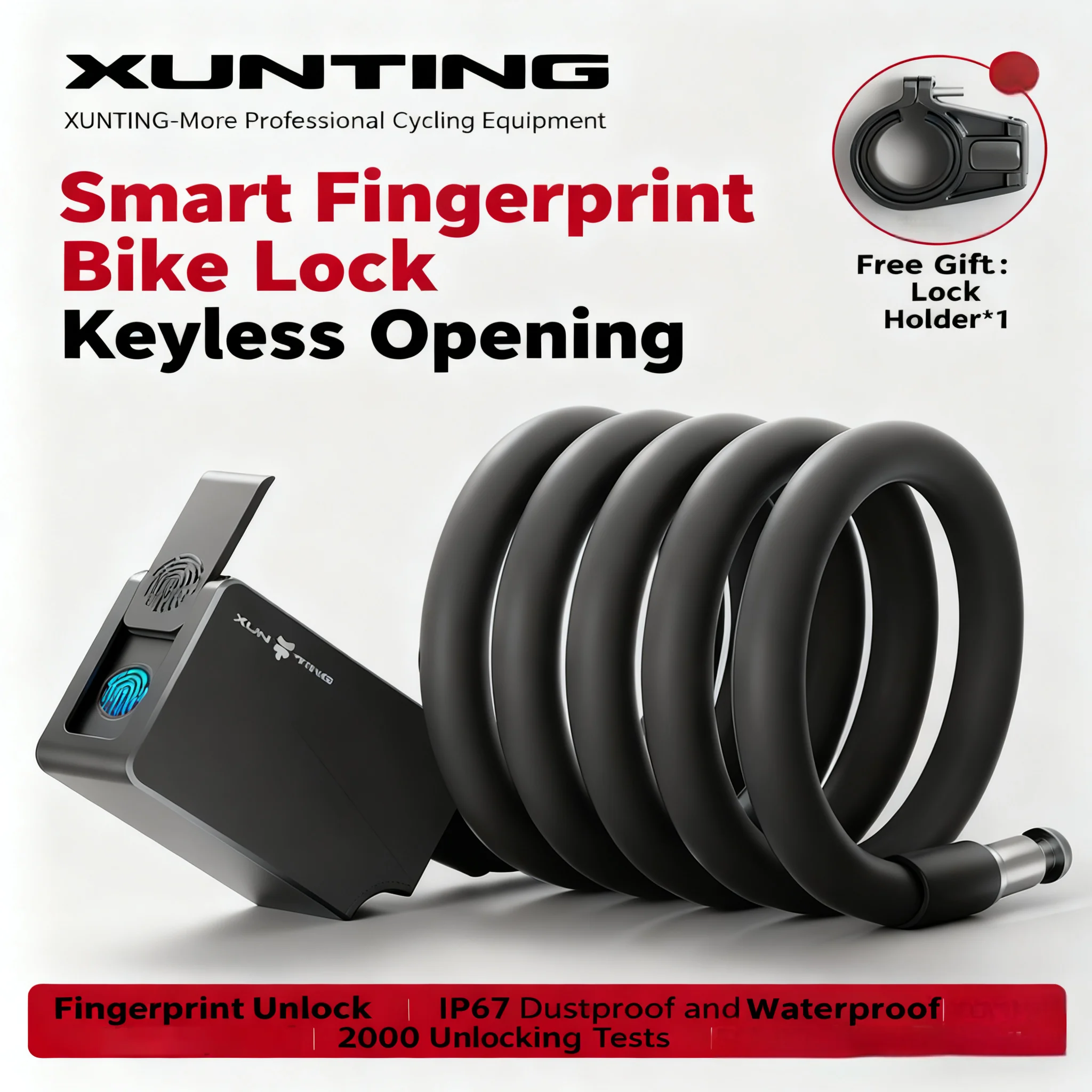

Умный велосипедный замок XUNTING с отпечатками пальцев, управление через приложение без ключа, стальной трос 10 мм, противоугонная безопасность для велосипеда, мотоцикла, электронного велосипеда IP67