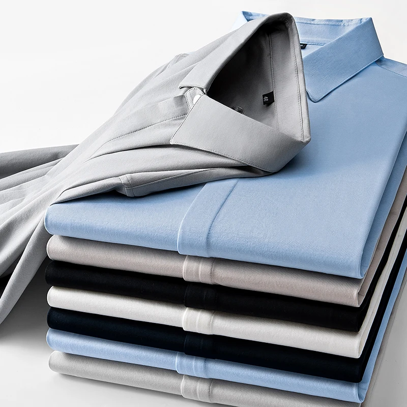 

High Quali Silk Cotton irt Men's Long Sve Anti-Wrinkle Easy Care Busin Gentleman Faion Autumn Season Youth Sle