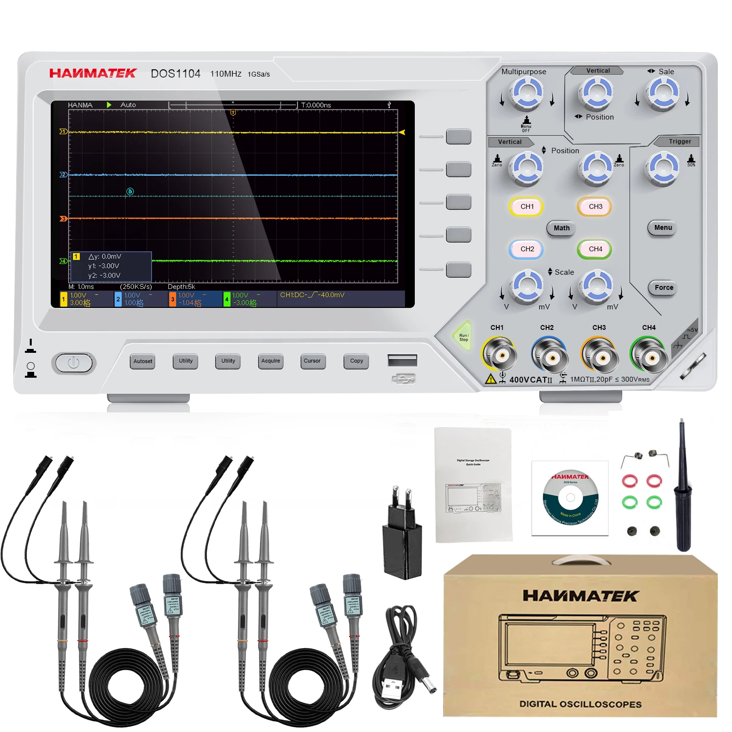 Hanmatek デジタルオシロスコープ 2/4 チャンネル 110MhZ 帯域幅 1GS/s