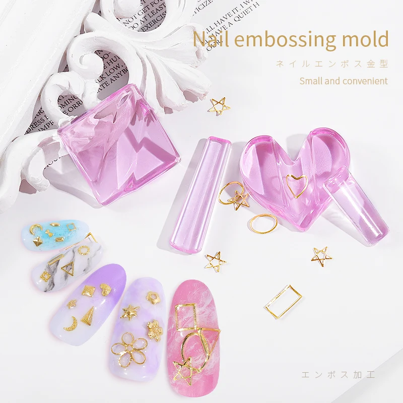 1 Set Embossed Mold Nail Art Tools Metal Slice Frame Bend Curve Pink Acrylic Radian Stick Decorations DIY Manicure Accessory