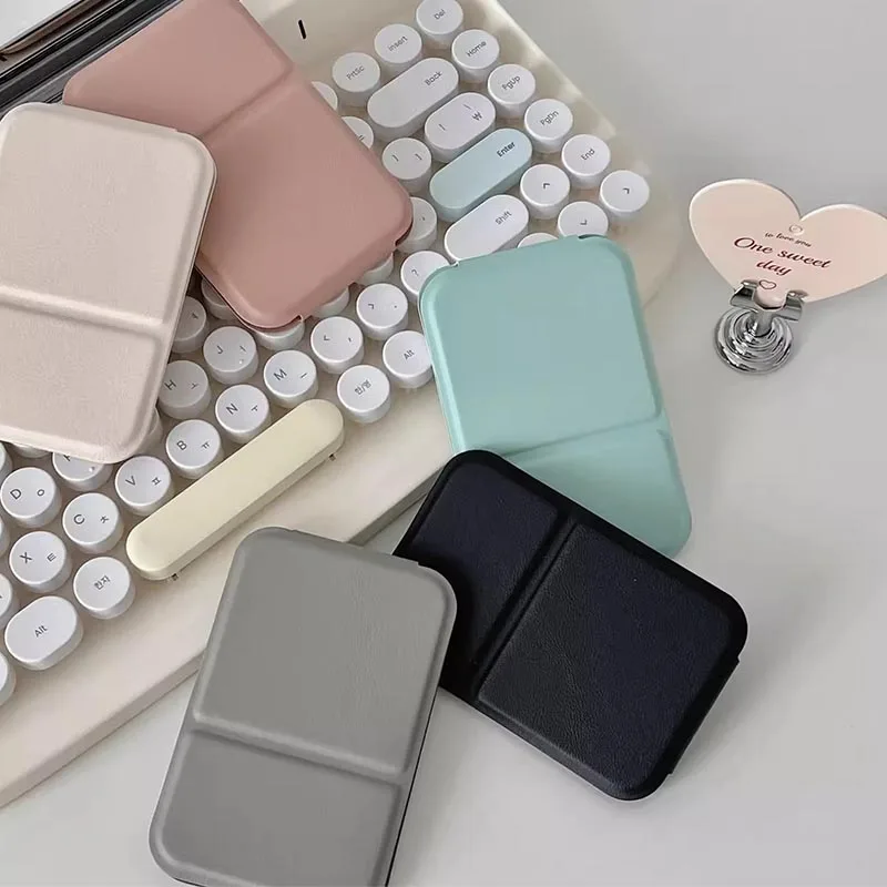 مرآة مكياج جديدة من جلد البولي يوريثان، مرآة مكياج محمولة بسيطة محمولة باليد، جيب لطيف مدمج HUAZJ08 #2