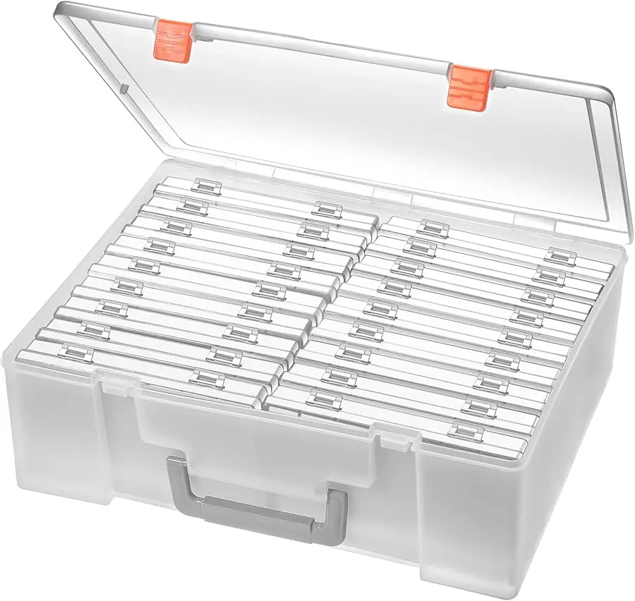 

Photo Storage Box 4x6, 18 Inner Extra Large Organizer Acid-Free Photo Keeper Storage Case, Plastic Craft Storage Box for Sticker