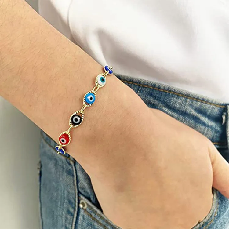 Turkish Lucky Evil Eye Bracelets For Women Men Red Blue Eye Adjustable Metal Chain Good Luck Wealth Friendship Jewelry