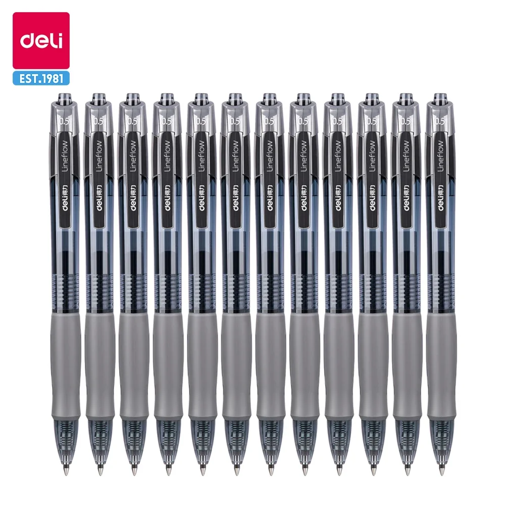 Deli Gel Pen 0.5mm Blue Black Gel Ink Pens Sign Pen Fast Dry Smooth Ink Writing Soft Grip Stationery School Office Supply