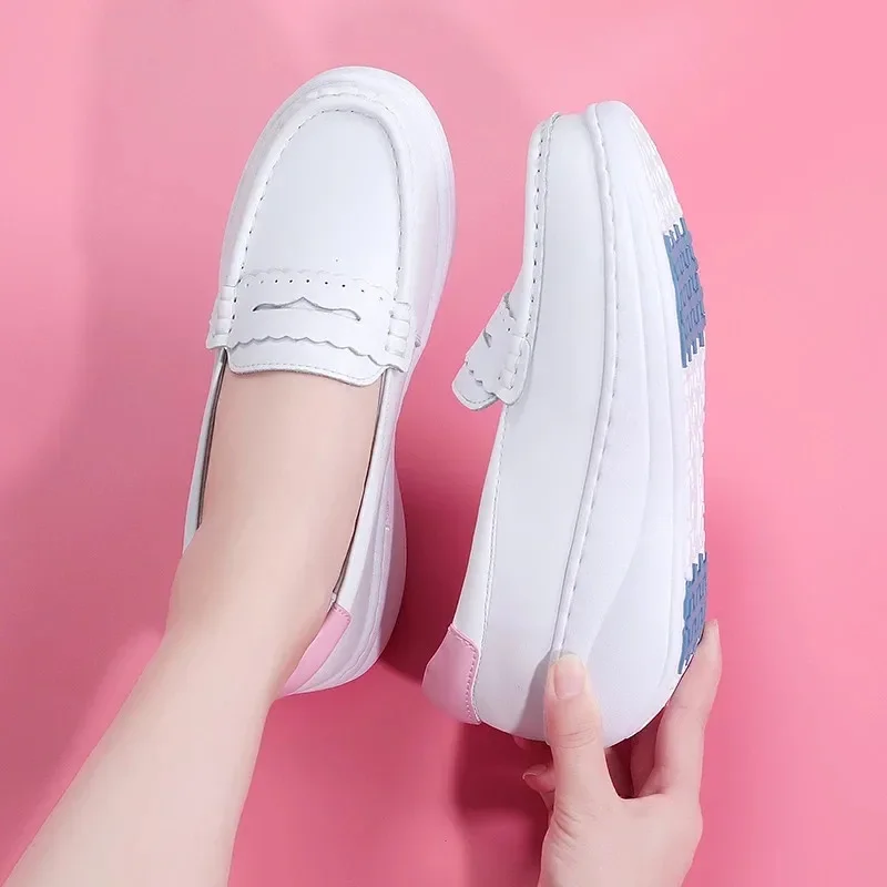 SNURULANWhite Pink Nurses Sneakers Slip On Women Shoes Lightweight Female Casual Shoe Comfortable Ladies Walking Tennis Big Size