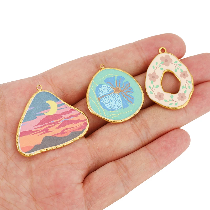 3pcs Stainless Steel Colorful Enamel Sunrise/Sunset Charms Pendants for DIY Bracelets Jewelry Earrings Making Accessories
