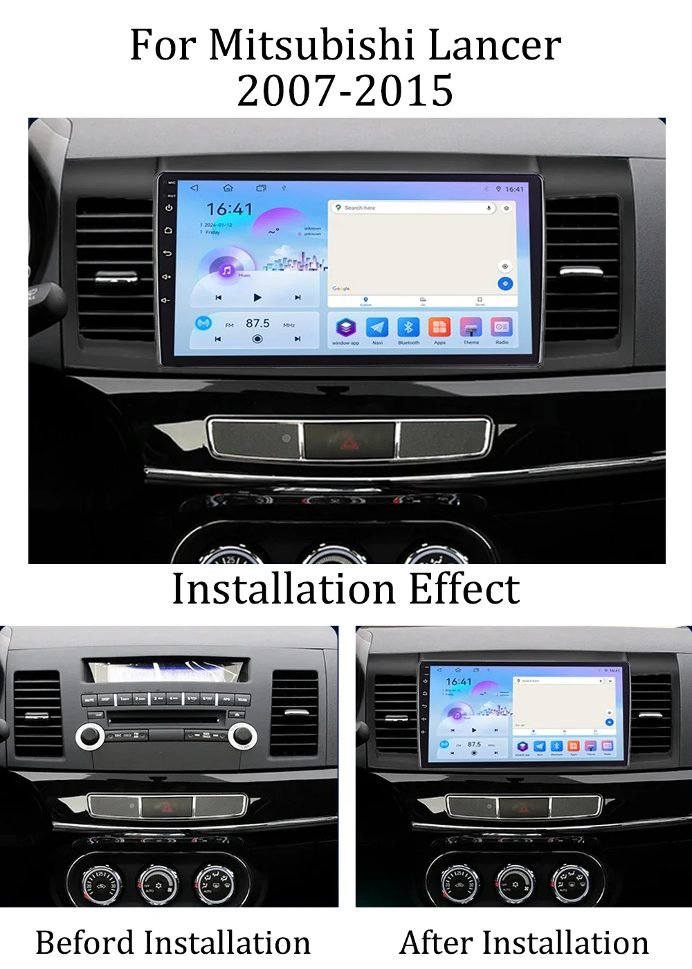 Android Car Radio for Mitsubishi Lancer 2007 - 2015 Carplay Multimedia Player 2din Stereo Autoaudio Head Unit 9'' Navigation GPS