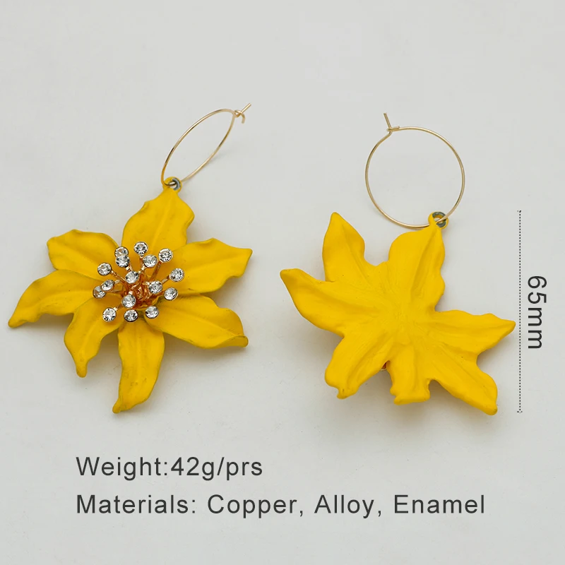 Large Metal Yellow Petal Flower Earrings For Women Spring Summer Holiday Accessories Heavy Styles Wholesale Jewelry Gift 2023651