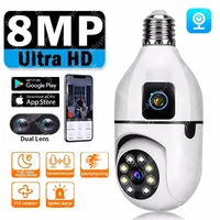 Cámara WIFI con bombilla E27 de 8MP, Zoom 8X, lente Dual, vigilancia interior, seguimiento humano, cámaras de Audio bidireccionales inalámbricas, visión nocturna en Color