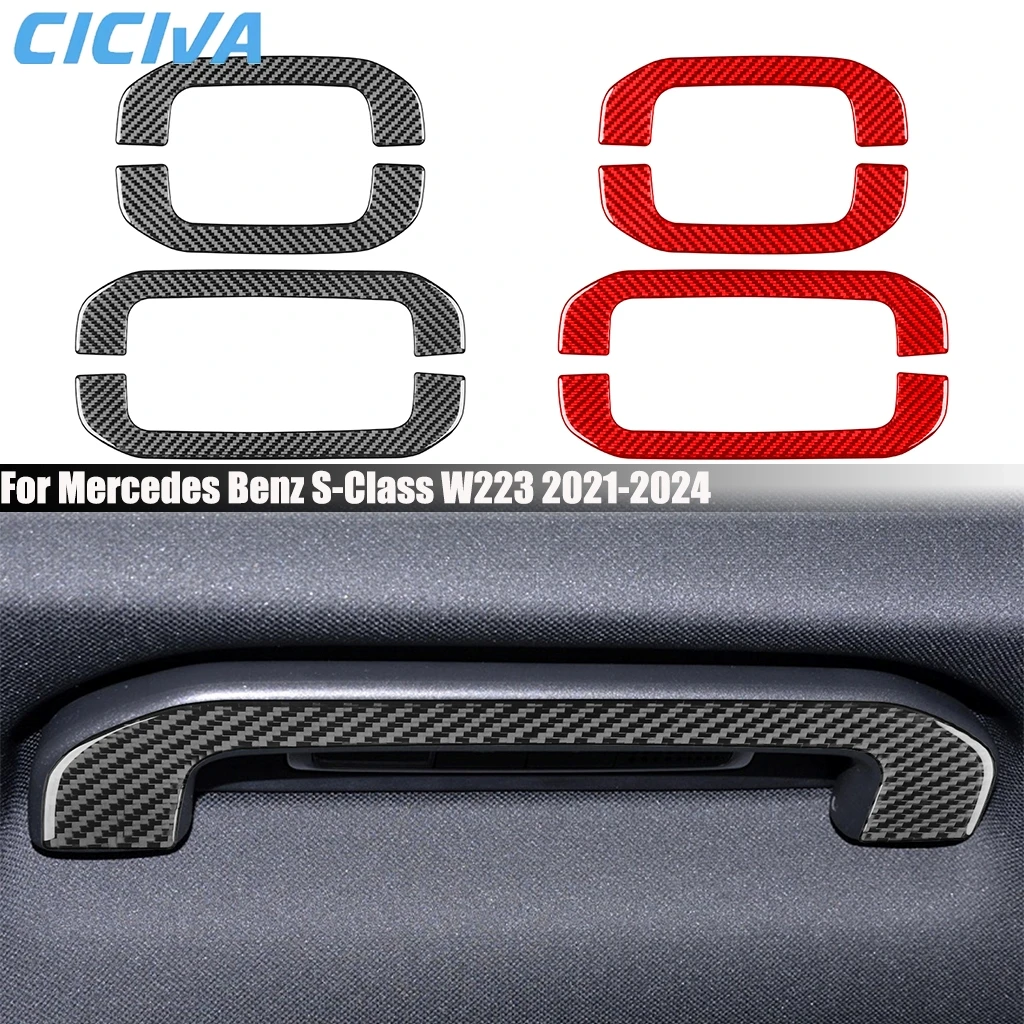 

Carbon Fiber Car Accessories Roof Safety Handle Cover Sticker Interior Trim For Mercedes Benz S-Class W223 2021 2022 2023 2024