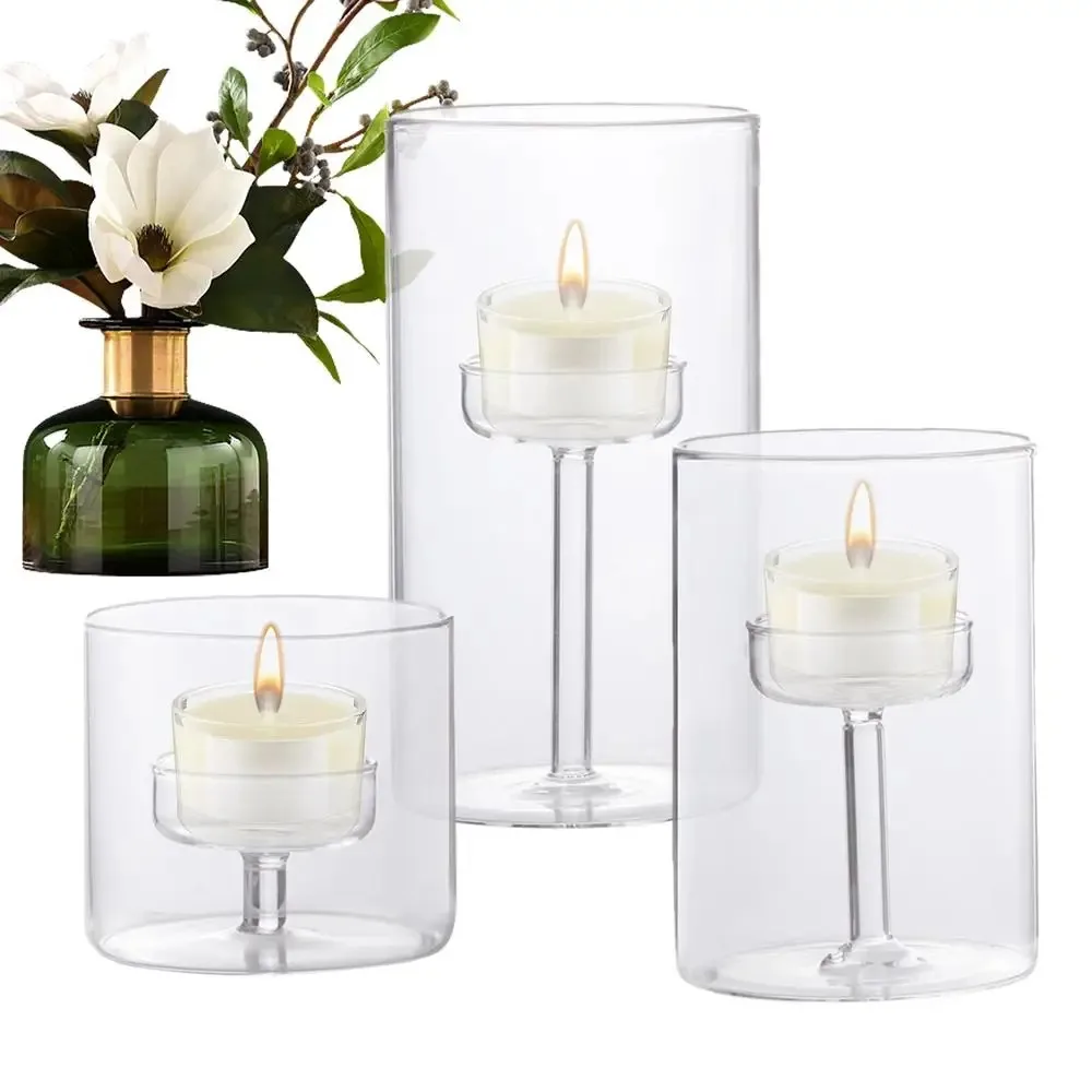 Romantic Glass Candle Holder Home Oil Lamp Windproof Candlestick Table Decor Ornament Wedding Party Accessories