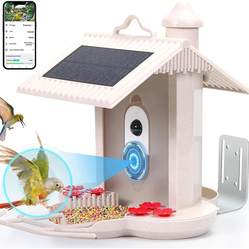 AI Recognition Bird Feeder Solar Energy Saving Low Power Waterproof Camera Smart Bird Watcher