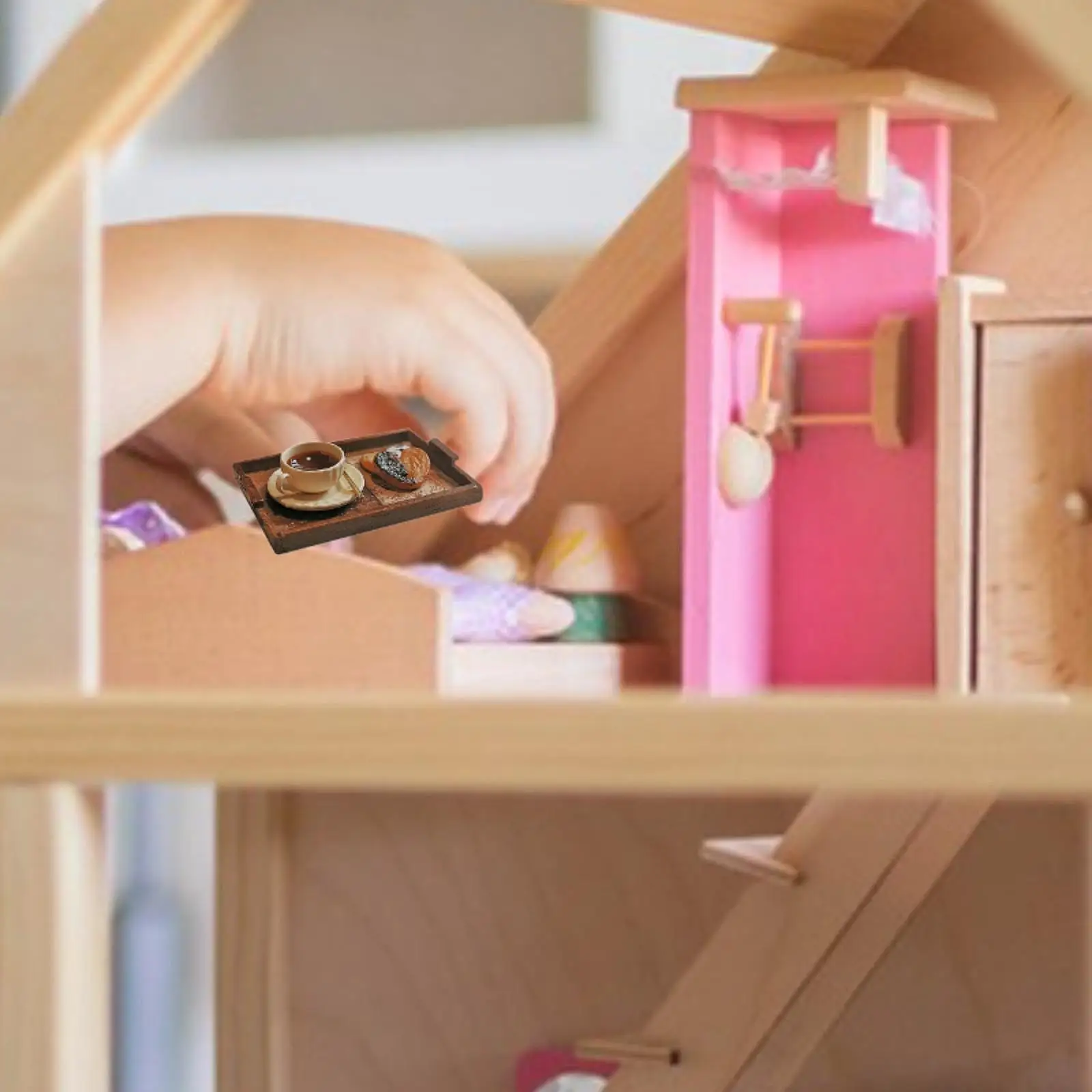 อุปกรณ์บ้านตุ๊กตา ชุดของเล่นน้ำชายามบ่าย ของเล่นจำลองอาหารว่าง ชุดของเล่นน้ำชาอาหารเช้า