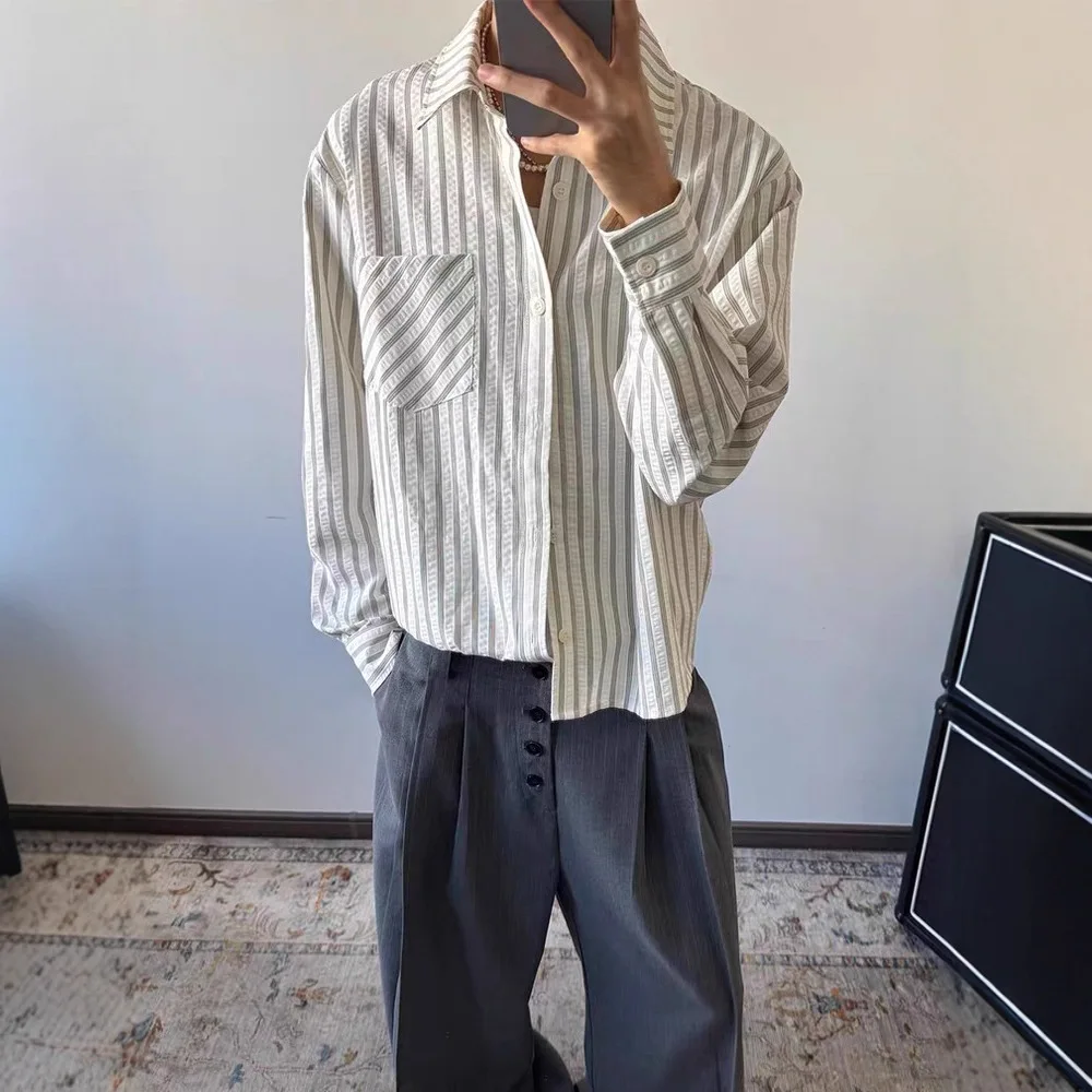 American Striped Shirt Men's Spring And Autumn Front Shoulder Long-sleeved Shirt Sunscreen Jacket