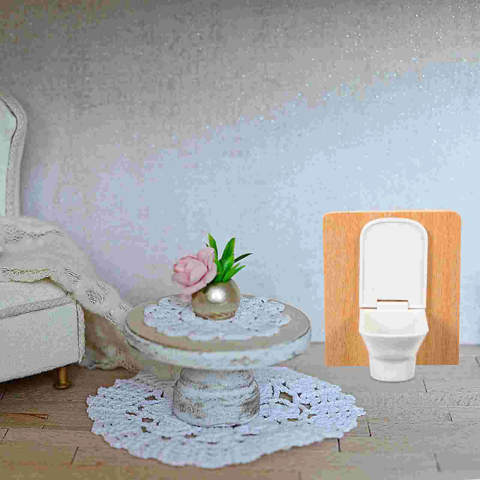 Room Toys Toilet Cake Toppers Bathroom Furniture Victorian Dollhouse Mini Decor Accessories Wood