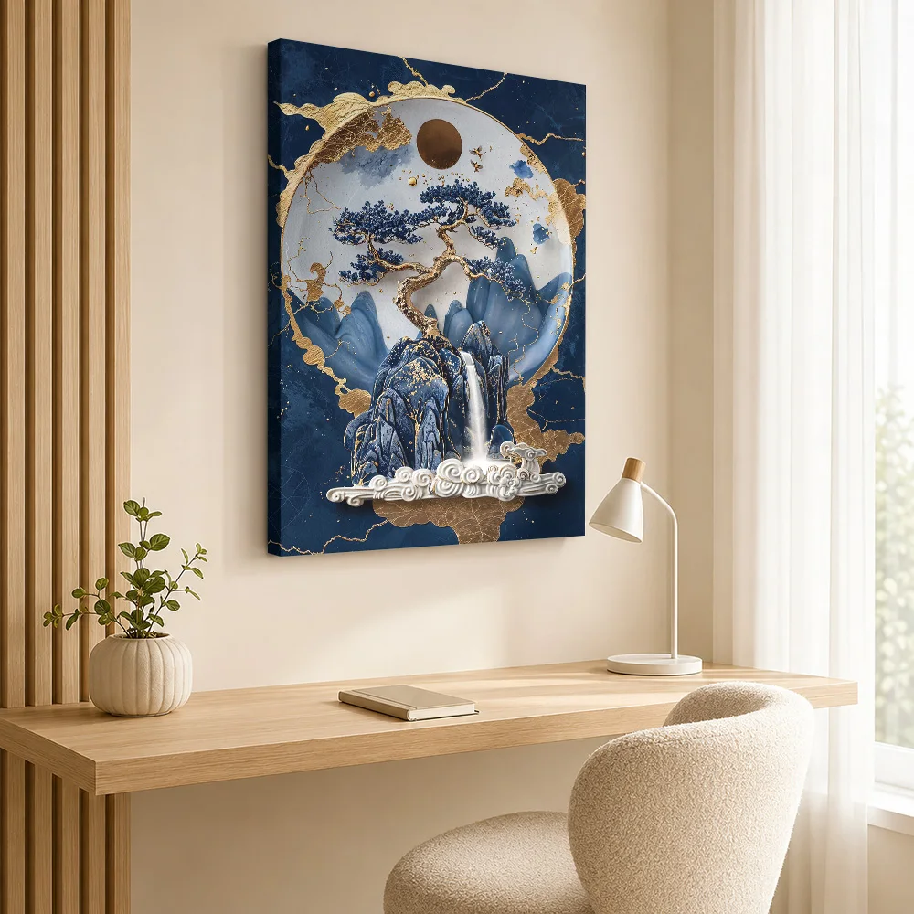 Golden Porcelain Tree Framed Canvas Print Poster Customized Photo Japanese Inspired Wall Paintings Decoration for Living Room