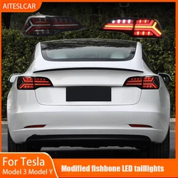 Car Tail Lamp For Tesla Model 3 Model Y 2019 - 2023 LED Taillights Assembly Lamp + Brake + Reverse + Dynamic Turn Signal T Style