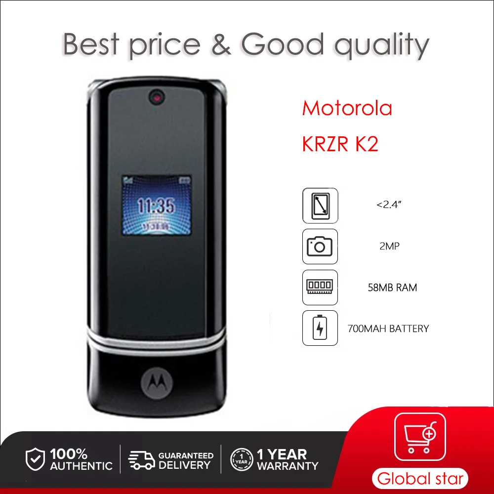 

Original Motorola KRZR K2 Unlocked Refurbished Mobile Phone GSM 850 / 900 / 1800 / 1900 Good Quality With 1 Year Warranty