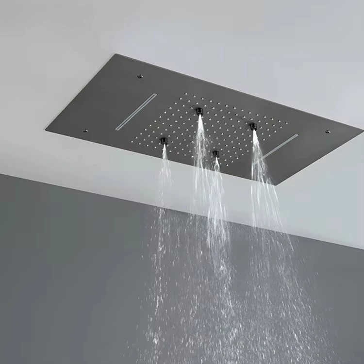 نظام صنبور دش كروم نحاسي مصقول، رأس دش يدوي عالي الضغط، رشاش مطري ناعم للتدليك، طقم متكامل للحمام