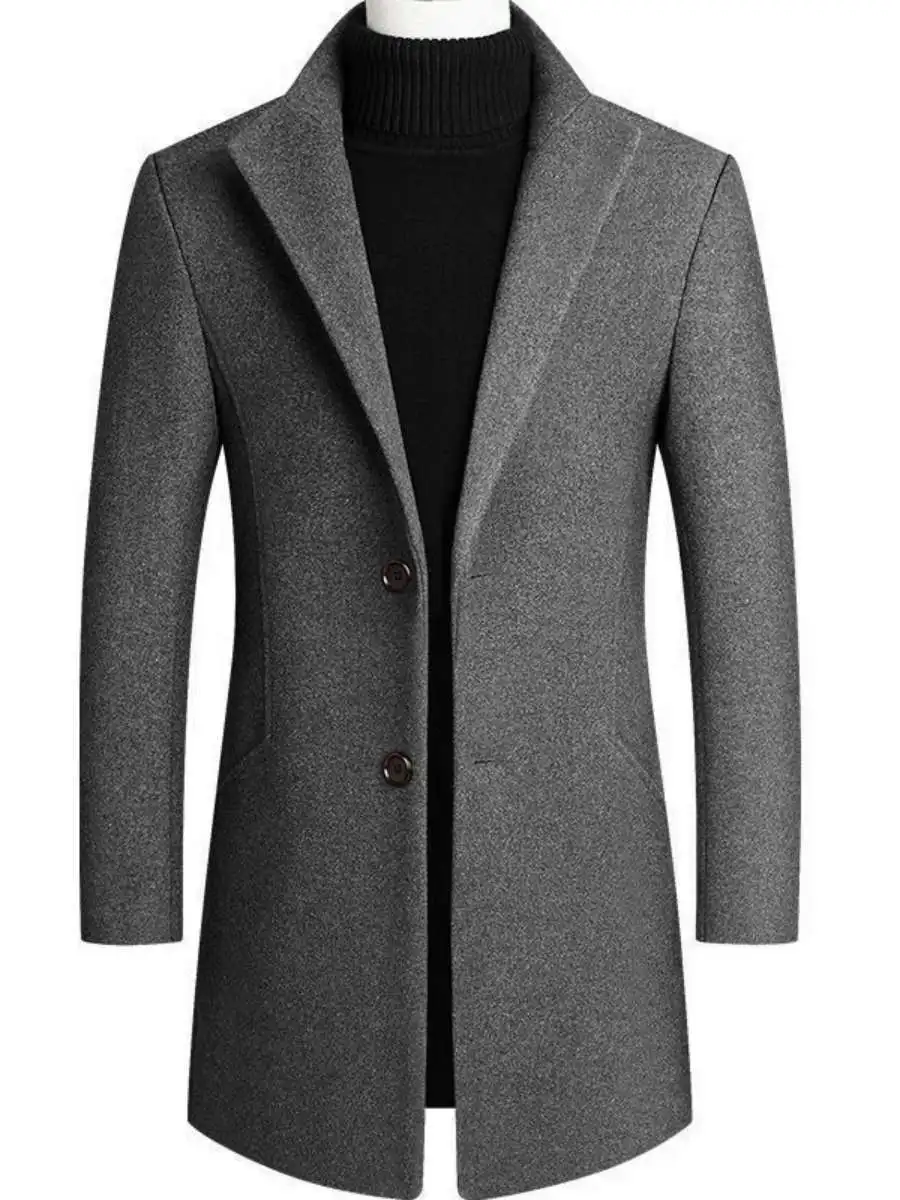 

New Autumn Winter Men's Woolen Coat Casual Slim Fit Long Length Tailored Lapel Jaet for Men Faionable Ele Sle