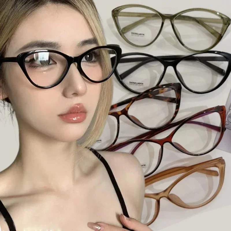 2025 Y2K Cat Eye Triangle Frame Anti-Blue Light Glasses Classic Women Read Eyewear Retro Triangle Frame Transparent Eyeglasses