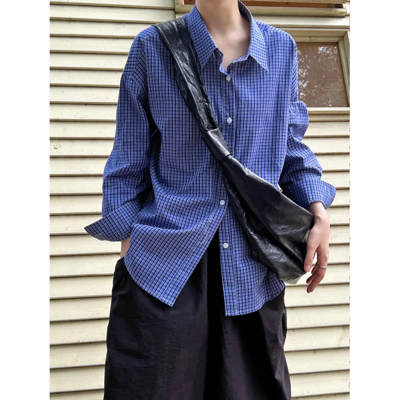 

Spring Autumn Plaid Shirts Women 100% Cotton Turn Down Collar Loose Long Sleeve Casual Shirt Tops