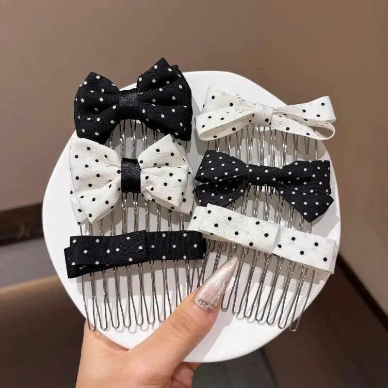 Polka Dot Bow Hair Comb With Cute Design Non Slip Teeth Perfect For Daily Wear Parties School Hairstyling