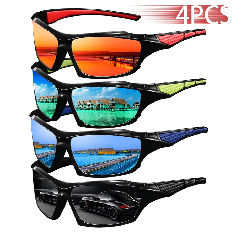 

4 PCS Fashion Vintage Vintage Check Pattern Fishing Cycling Sunglasses Men Women Running Mountaineering Sun Glasses UV400