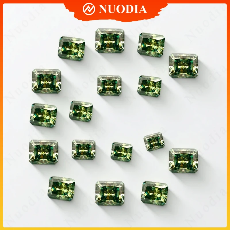 

Natural Green Moissanite Stone With Certificate Radiant Cut 0.5-5.0ct Certified Moissanite Loose Gemstone Positive Pass Tester
