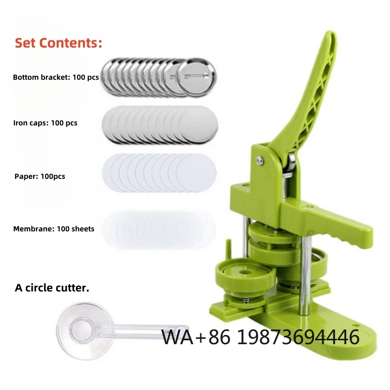 DIY badge machine with molds and 100 sets of supplies, including circle cutter