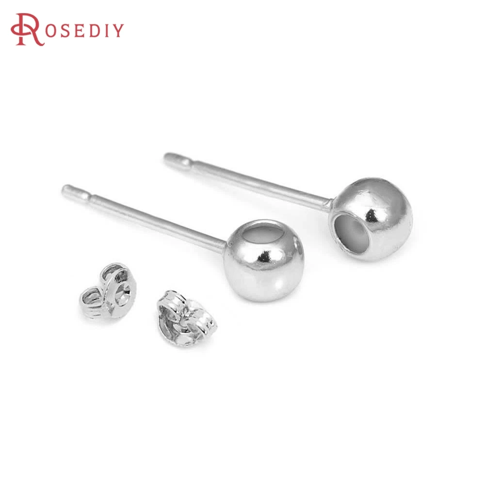 

10PCS Ball 3MM 4MM 18K Gold Color Brass Round Rubber Stud Earrings Pins Jewelry Making Supplies High Quality Diy Accessories