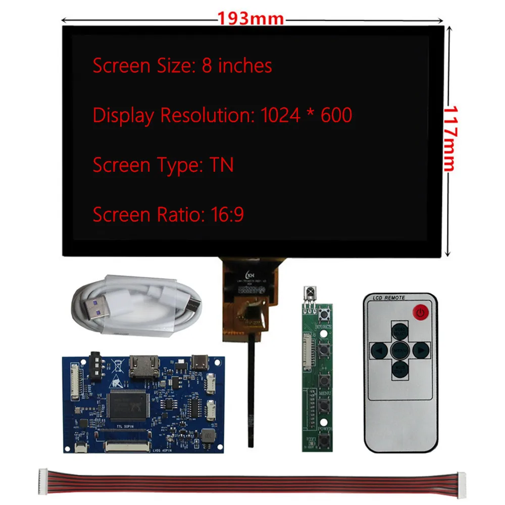 8 Inch LCD Display Screen Audio Driver Control Board Digitizer Touchscreen Monitor For Raspberry Pi PC Computer Assisted Screen