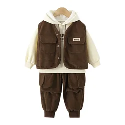 2024 Cotton Autumn Baby Boy Children's set Children's clothing Three piece vest set for casual and fashionable boys' clothing