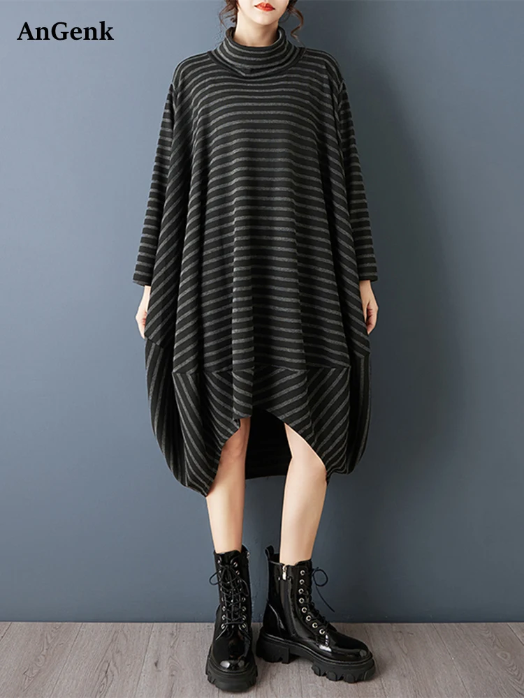 

Irregular Vintage Stripe knit Dresses For Women Long Sleeve Loose Casual Midi Dress Fashion Elegant Clothes Spring Autumn 2026