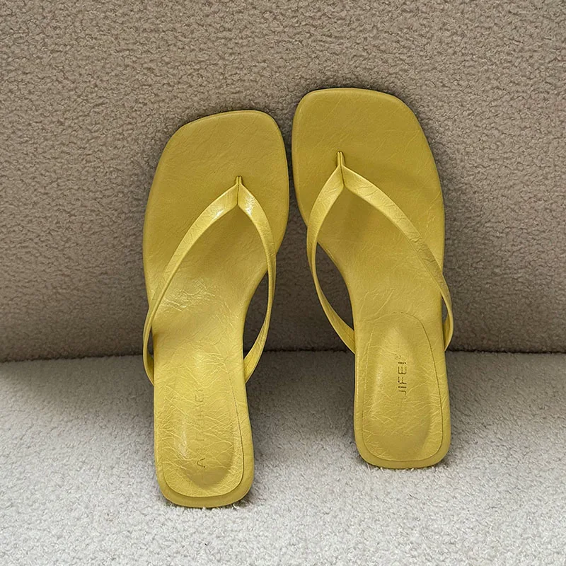 Fashion Square Toe Ladies Medium Heels Slippers Sandals Shoes Summer Beach Women Heeled Slippers Slides Female Flip Flops Pumps image 5