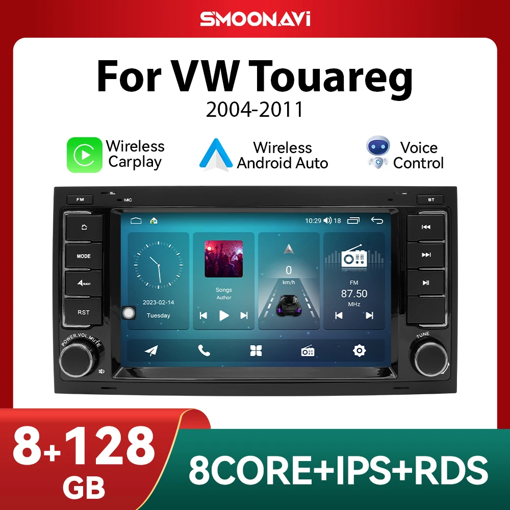 8GB 128GB Wireless Carplay Android 12 Car Radio Player For VW Volkswagen Touareg Transporter T5 4G Wifi GPS Navigation DSP RDS