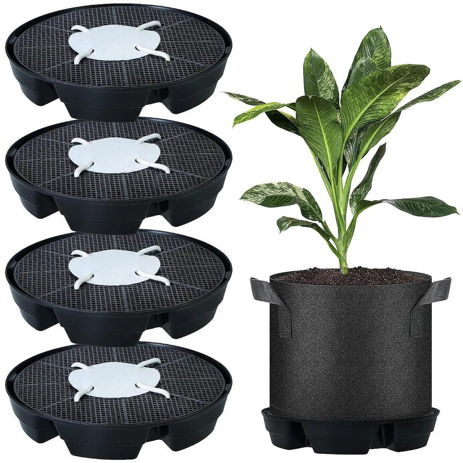 4x Self Watering Pot Base Stand, Greenhouse Gardening Balcony Fabric Pot Base Plant Tray No Accumulation Easy to Maintain