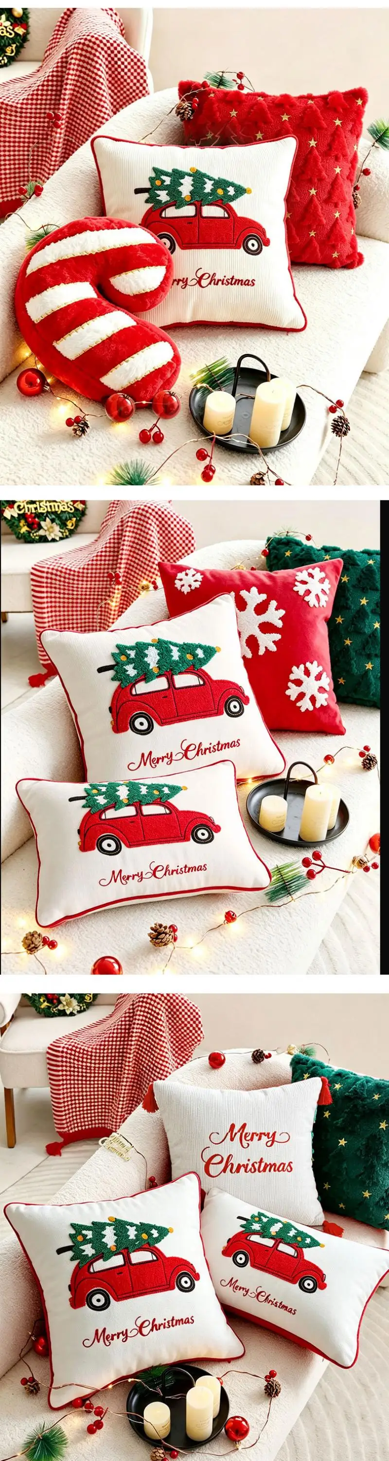 Weihnachtliche Kissenbezüge mit Stickerei, Dekorative Sofakissen, Vintage-Kopfteil-Kissenbezug 30x50/45x45cm – Detail 8