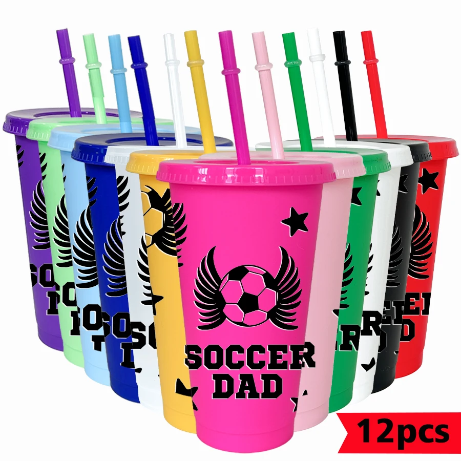 12pcs/set Football Wing Pattern 26oz Colored Plastic Party Cold Cups Back To School Birthday Gift Gameday Drinkware