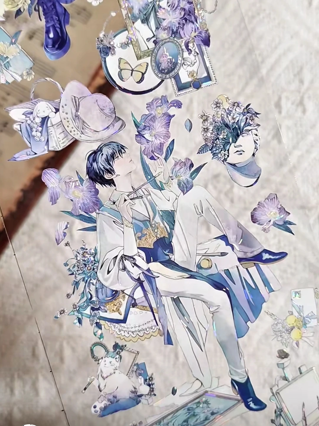 10M Roll shine Blues Romantic Shell Light washi PET Tape Journal Card Goods Collage Character Beauty