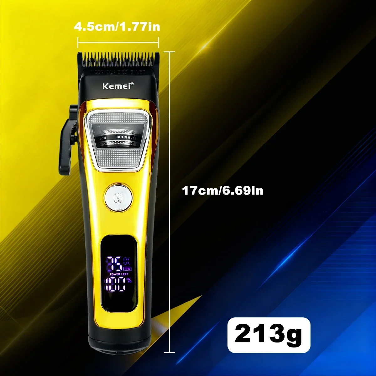 Kemei KM-1911 Men's Hair Clipper DLC Blade External Rotor Brushless Motor Base Charger LED Display Professional Haircut Machine