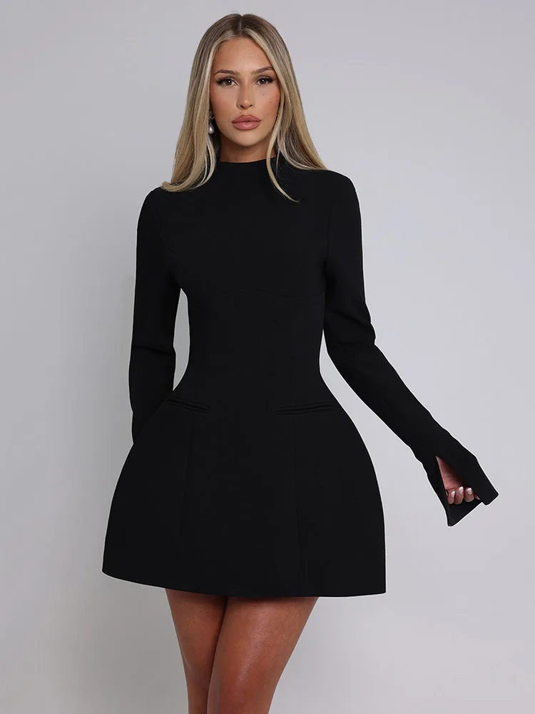 Articat Elegant Long Sleeved Bodycon Women Dress Sexy Slim Backless Mini Vestido Autumn And Winter New 2025 Party Evening Dress