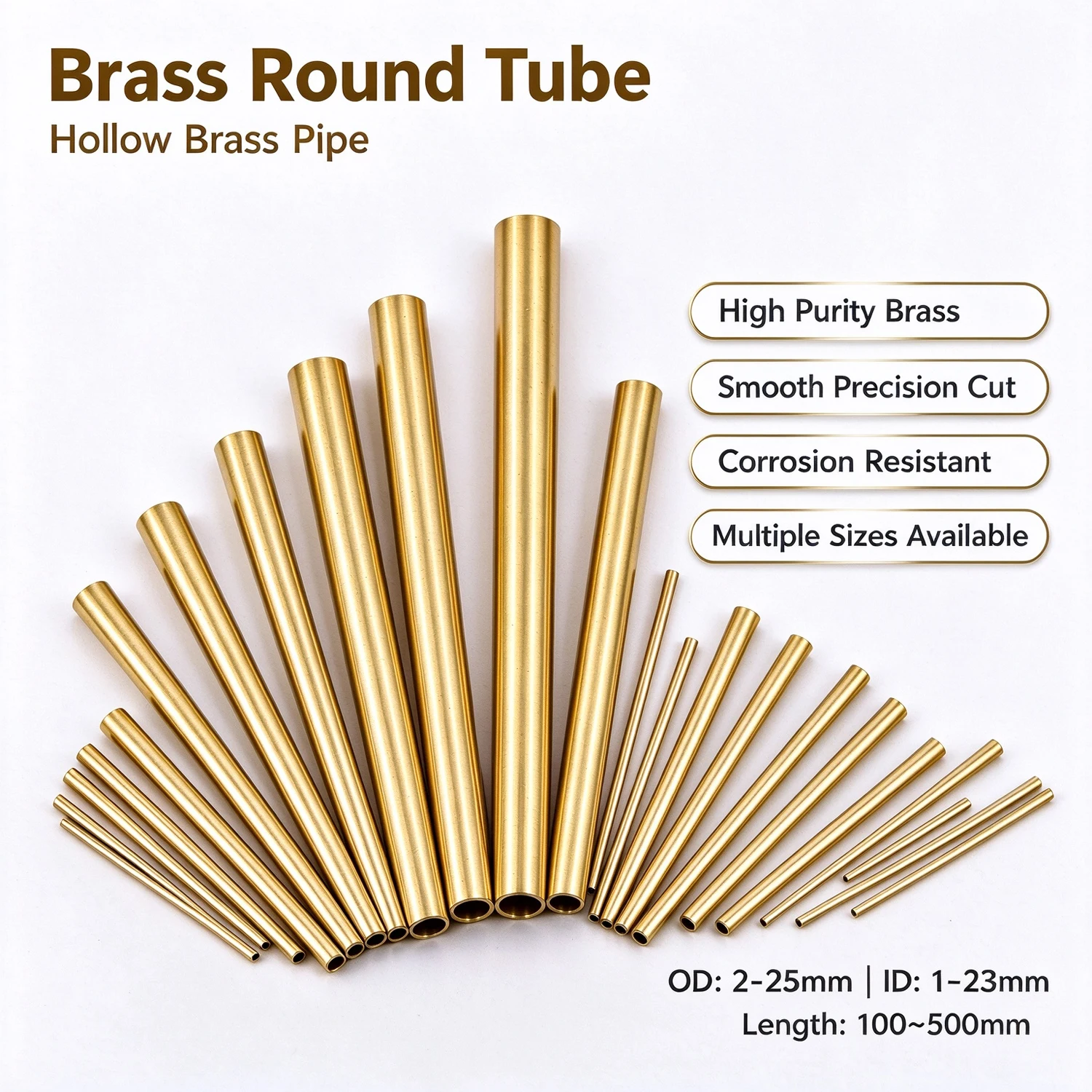 1-5pcs Brass Round Tube 2-25mm OD 0.5-1.5mm Wall Thickness Hollow Copper Pipe 200-500mm Length for DIY Model Making
