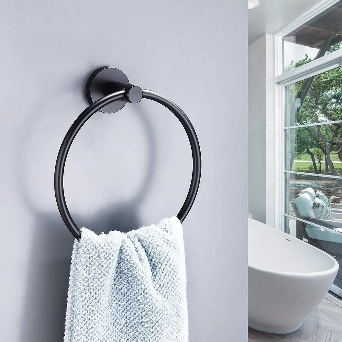 

Bathroom Towel Ring Hardware Accessories Storage Holder 304 Stainless Steel Matte Black Hand Towel Holder Round Towel Hanger