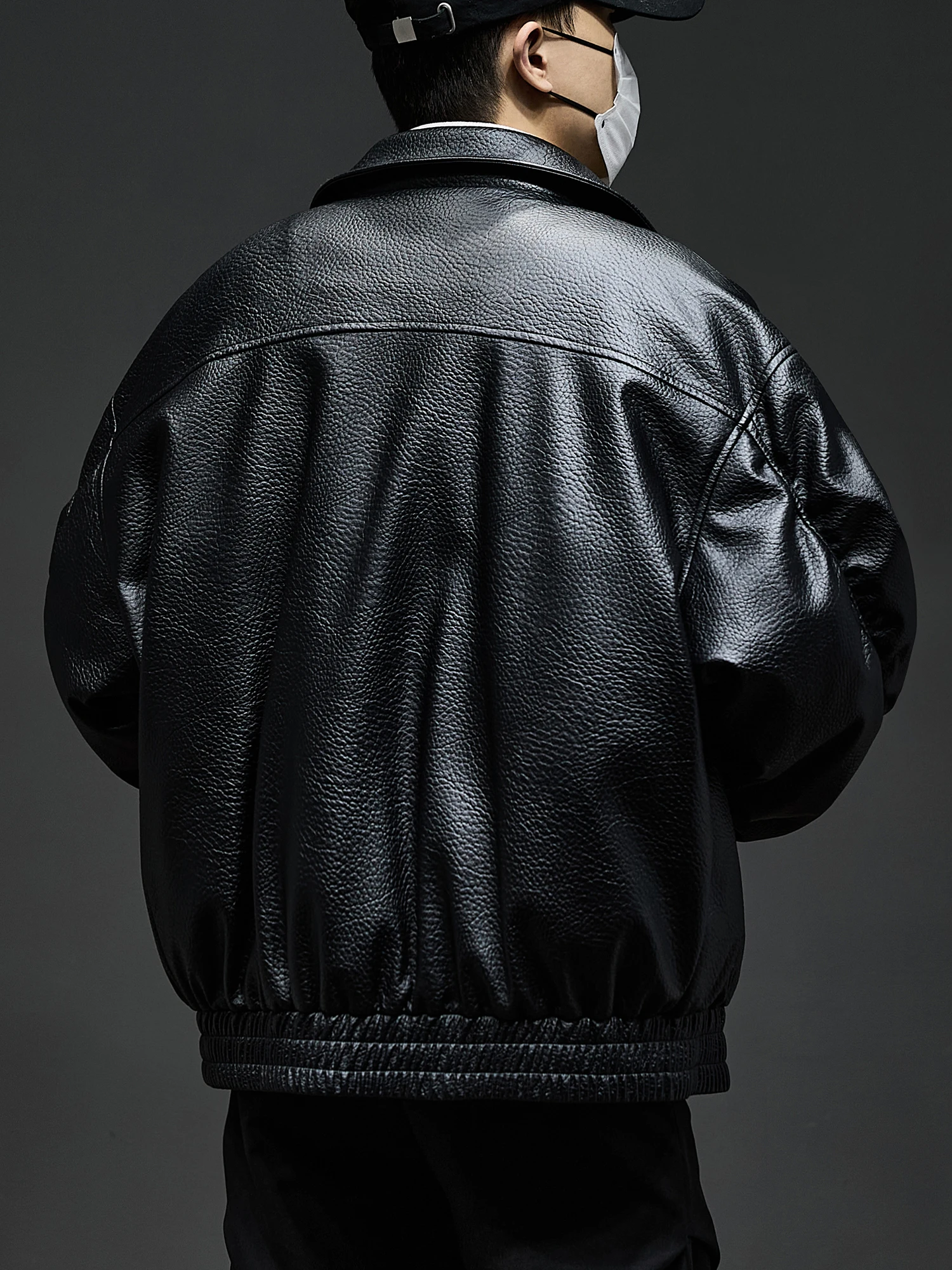 Gurbaks Herren Leder Jaet Down Ort Sli Trendy Warm Du Down Mantel mit amerikanischem Kragen Polyesterfaser Ci Casual Sle