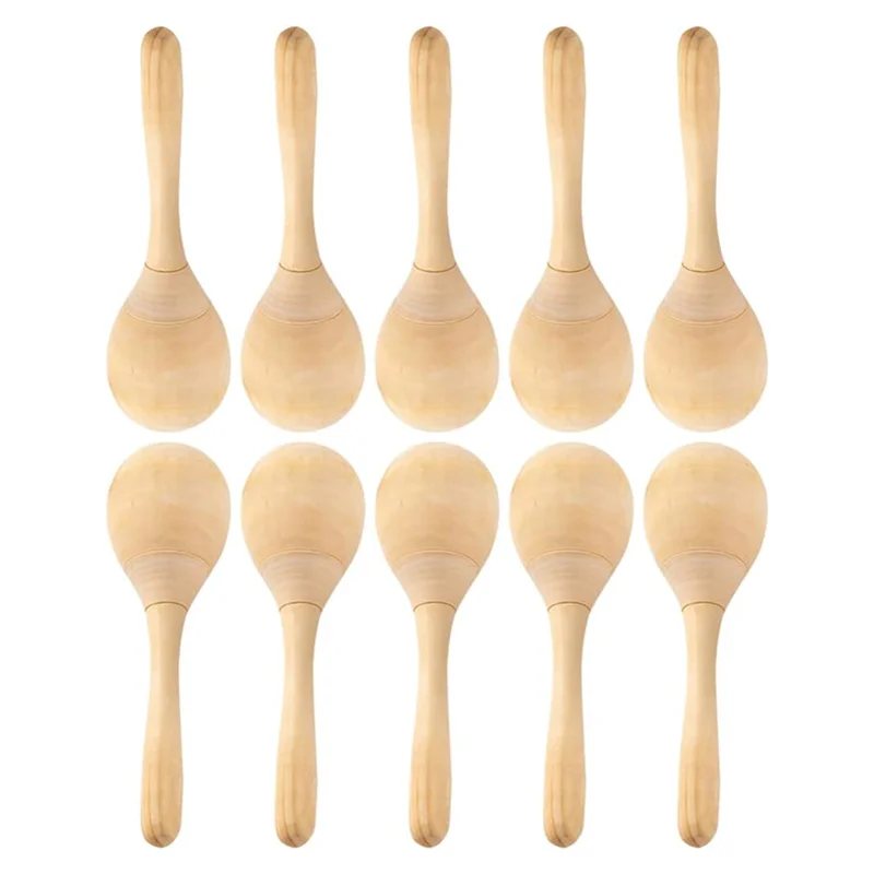 BABQ 10Pcs Maracas Hand Percussion Rattles DIY Wood Maracas with Crisp Blow Sound for Music Party Favors