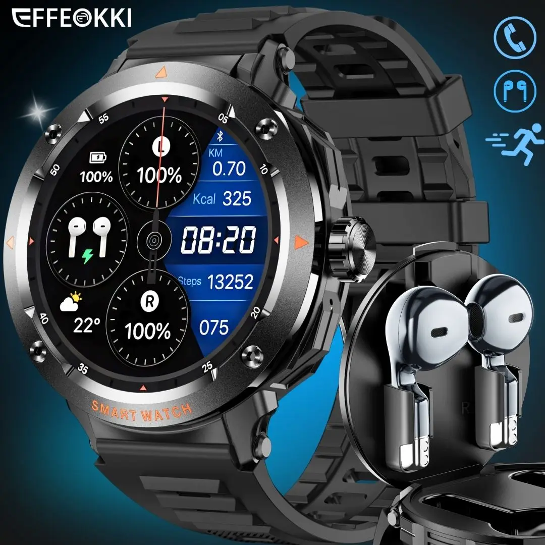 

Smartwatch with Built in Earbuds Make/Answer Call Music 1.46 Inch Full Touch Screen NFC Sport Tracker for iOS Android Phone